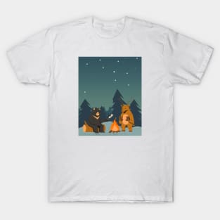 Bear and Deer by a Bonfire: Animal Campers T-Shirt